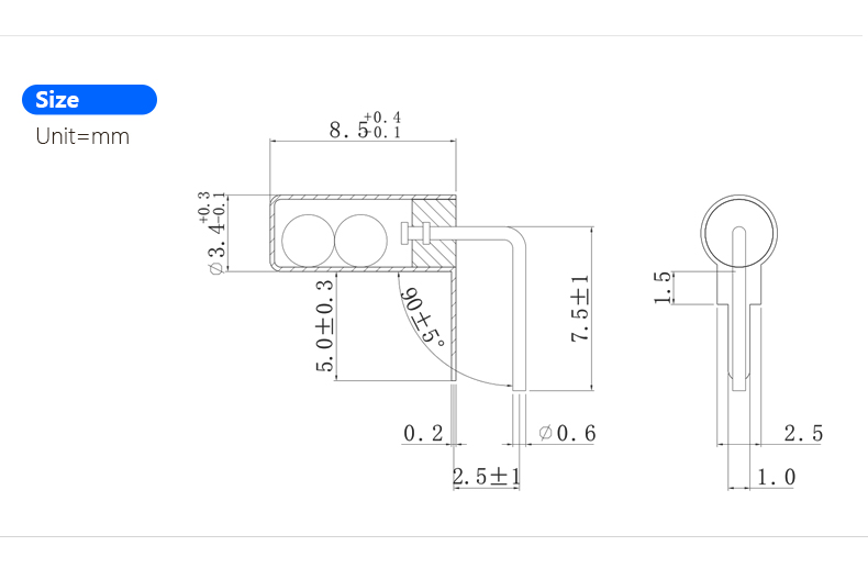 单方向滚珠开关 SW-300DAT 规格尺寸图