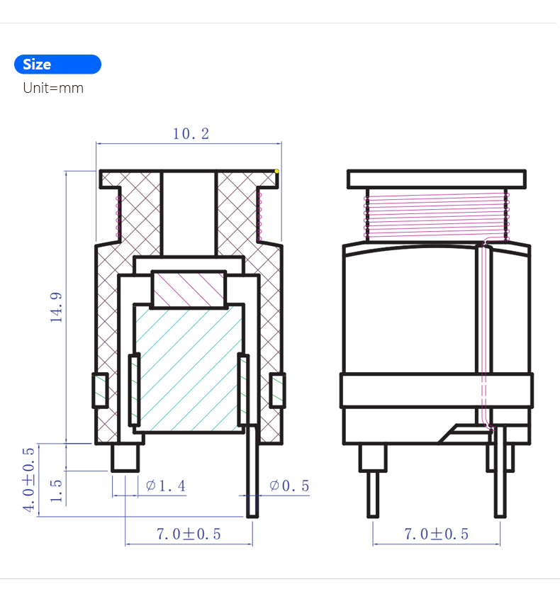 电磁式震动传感元件 BL-8001 规格尺寸图